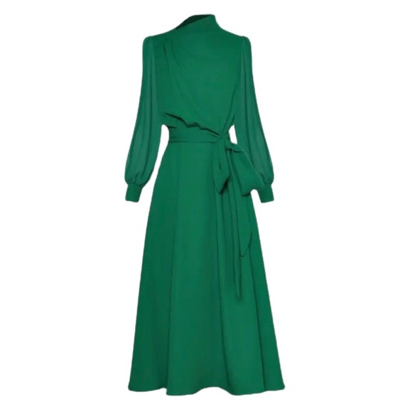 🎁 The Lolia Green Sheer Sleeve Dress - Picture 3 of 9